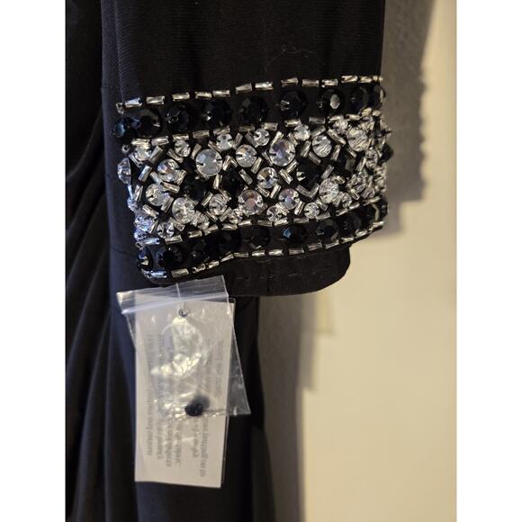 Alex Evenings Embellished Faux Wrap Maxi Gown Black Sz 24 Womens Slit Keyhole - Picture 6 of 12